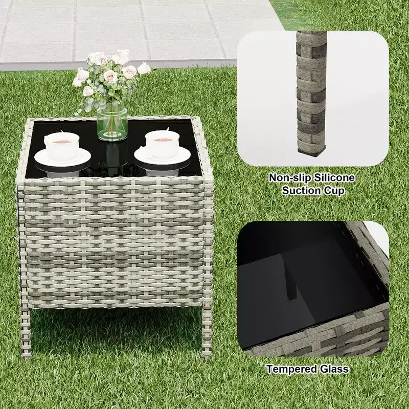 3 Piece Patio Set with PE Rattan  Outdoor Conversation Furniture Set for Front Porch, 2 Chairs & Coffee Table  Bistro Balcony Patio Furniture