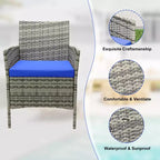 3 Piece Patio Set with PE Rattan  Outdoor Conversation Furniture Set for Front Porch, 2 Chairs & Coffee Table  Bistro Balcony Patio Furniture