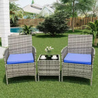 3 Piece Patio Set with PE Rattan  Outdoor Conversation Furniture Set for Front Porch, 2 Chairs & Coffee Table  Bistro Balcony Patio Furniture