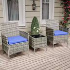 3 Piece Patio Set with PE Rattan  Outdoor Conversation Furniture Set for Front Porch, 2 Chairs & Coffee Table  Bistro Balcony Patio Furniture