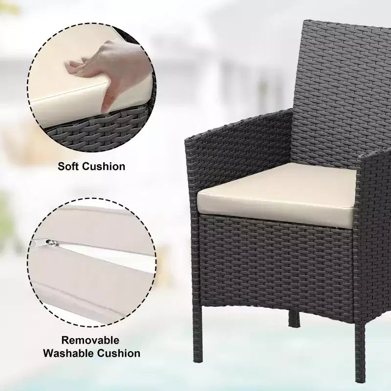 3 Piece Patio Set with PE Rattan  Outdoor Conversation Furniture Set for Front Porch, 2 Chairs & Coffee Table  Bistro Balcony Patio Furniture
