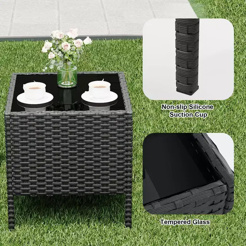 3 Piece Patio Set with PE Rattan  Outdoor Conversation Furniture Set for Front Porch, 2 Chairs & Coffee Table  Bistro Balcony Patio Furniture