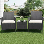 3 Piece Patio Set with PE Rattan  Outdoor Conversation Furniture Set for Front Porch, 2 Chairs & Coffee Table  Bistro Balcony Patio Furniture