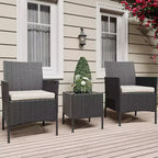 3 Piece Patio Set with PE Rattan  Outdoor Conversation Furniture Set for Front Porch, 2 Chairs & Coffee Table  Bistro Balcony Patio Furniture