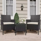3 Piece Patio Set with PE Rattan  Outdoor Conversation Furniture Set for Front Porch, 2 Chairs & Coffee Table  Bistro Balcony Patio Furniture