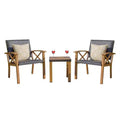 CLIHOME Outdoor Patio 3-Piece Conversation Set,Wood Grain Aluminum Wicker Table and Chair Bistro Set