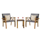 CLIHOME Outdoor Patio 3-Piece Conversation Set,Wood Grain Aluminum Wicker Table and Chair Bistro Set