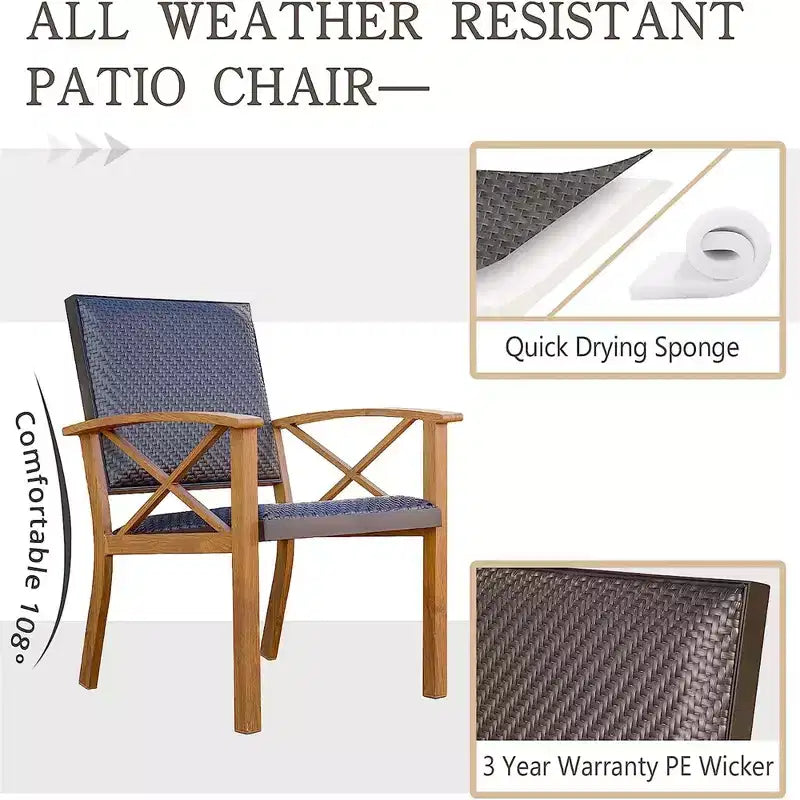 CLIHOME Outdoor Patio 3-Piece Conversation Set,Wood Grain Aluminum Wicker Table and Chair Bistro Set