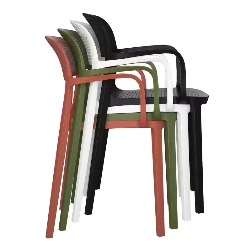 WestinTrends Playa 3-Piece Round Metal Bistro Dining Table Set And Stackable Resin Patio Dining Arm Chairs