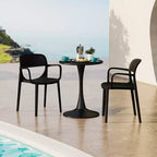 WestinTrends Playa 3-Piece Round Metal Bistro Dining Table Set And Stackable Resin Patio Dining Arm Chairs