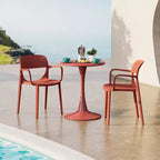WestinTrends Playa 3-Piece Round Metal Bistro Dining Table Set And Stackable Resin Patio Dining Arm Chairs