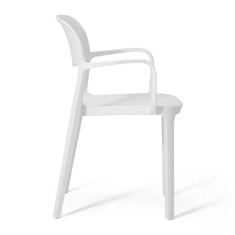 WestinTrends Playa 3-Piece Round Metal Bistro Dining Table Set And Stackable Resin Patio Dining Arm Chairs