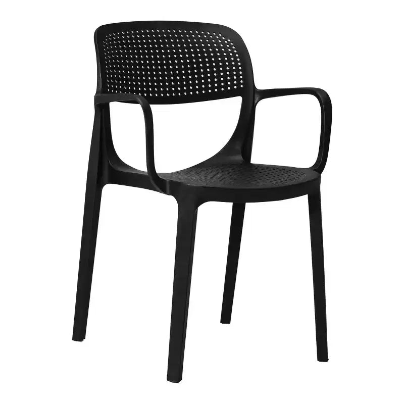 WestinTrends Playa 3-Piece Round Metal Bistro Dining Table Set And Stackable Resin Patio Dining Arm Chairs