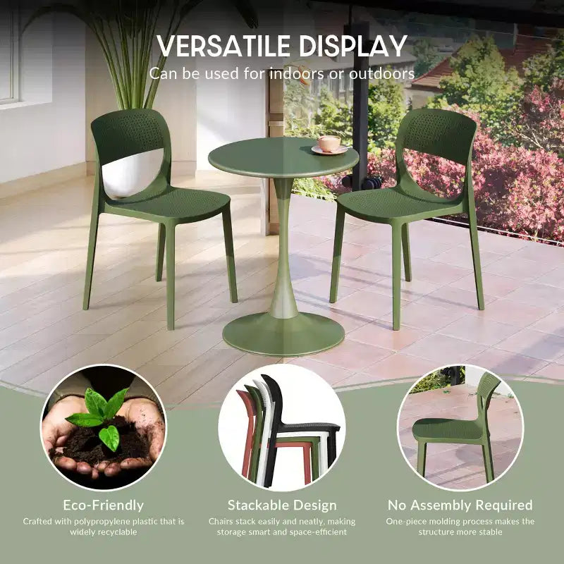 WestinTrends Playa 3-Piece Round Metal Bistro Dining Table Set And Stackable Resin Patio Dining Side Chairs