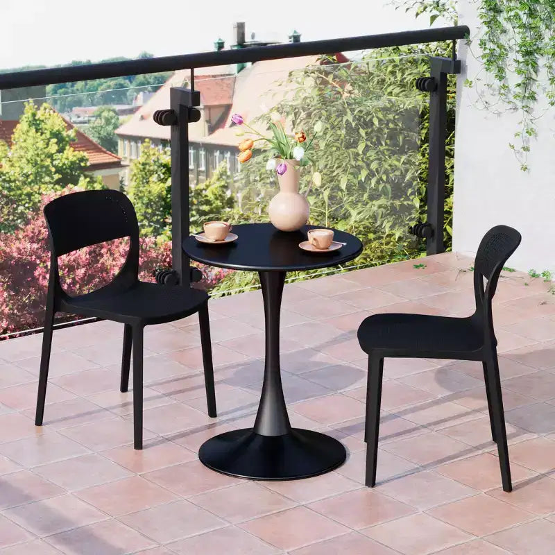 WestinTrends Playa 3-Piece Round Metal Bistro Dining Table Set And Stackable Resin Patio Dining Side Chairs