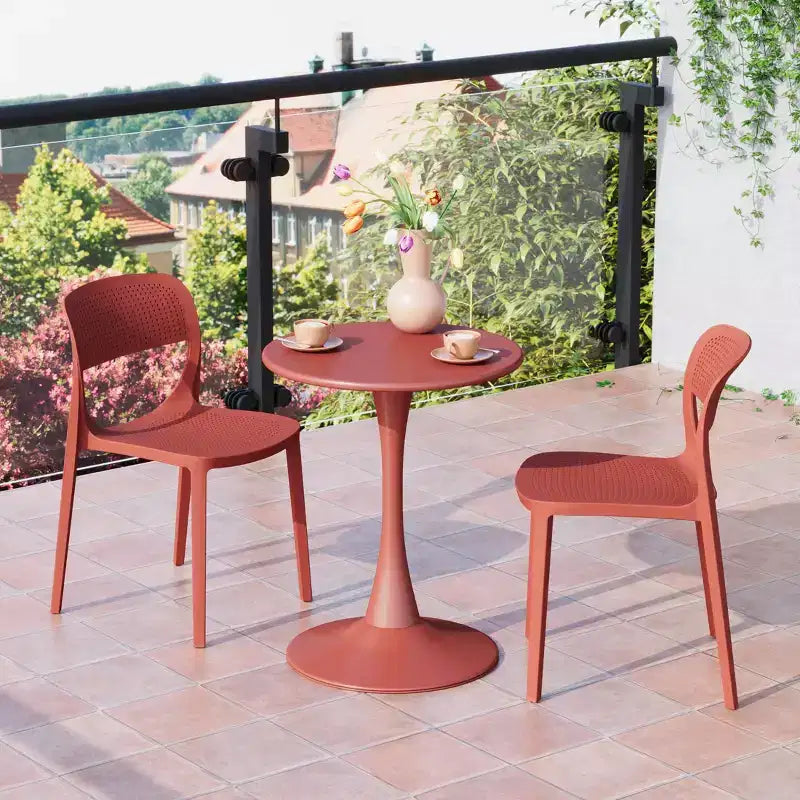 WestinTrends Playa 3-Piece Round Metal Bistro Dining Table Set And Stackable Resin Patio Dining Side Chairs