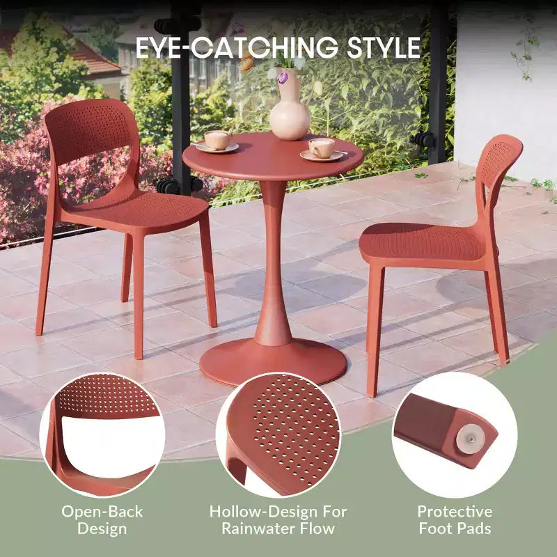 WestinTrends Playa 3-Piece Round Metal Bistro Dining Table Set And Stackable Resin Patio Dining Side Chairs