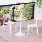 WestinTrends Playa 3-Piece Round Metal Bistro Dining Table Set And Stackable Resin Patio Dining Side Chairs
