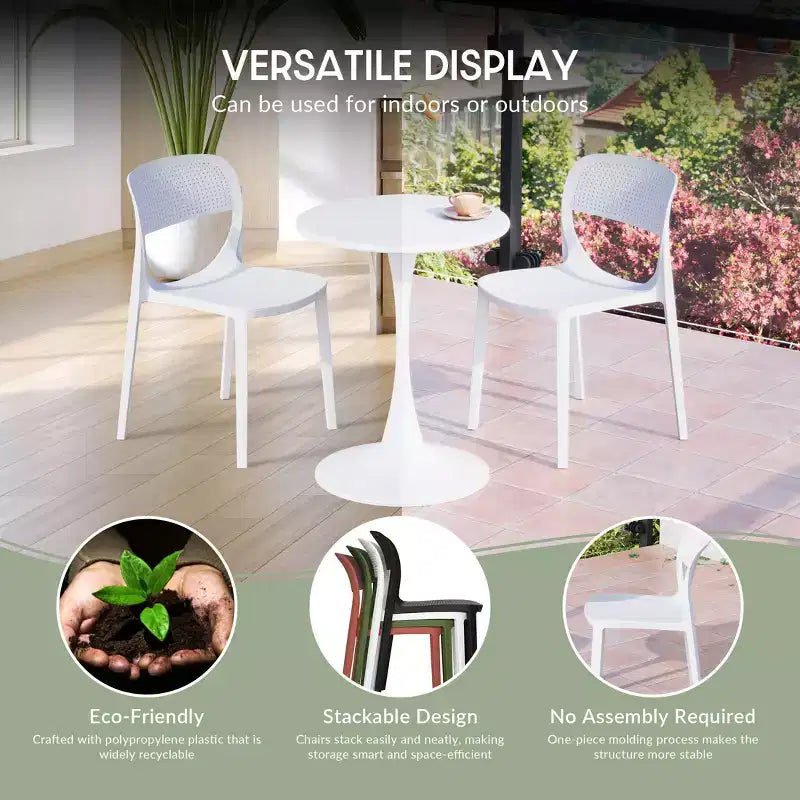 WestinTrends Playa 3-Piece Round Metal Bistro Dining Table Set And Stackable Resin Patio Dining Side Chairs