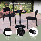 WestinTrends Playa 3-Piece Round Metal Bistro Dining Table Set And Stackable Resin Patio Dining Side Chairs