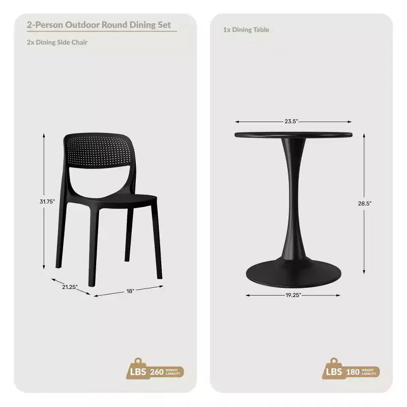WestinTrends Playa 3-Piece Round Metal Bistro Dining Table Set And Stackable Resin Patio Dining Side Chairs