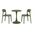 WestinTrends Playa 3-Piece Round Metal Bistro Dining Table Set And Stackable Resin Patio Dining Side Chairs