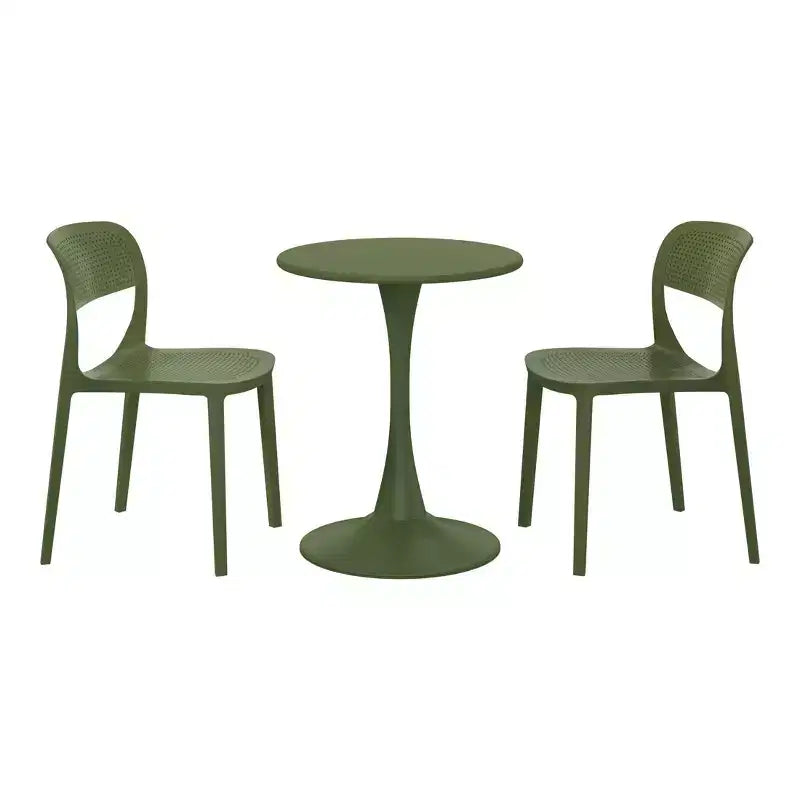 WestinTrends Playa 3-Piece Round Metal Bistro Dining Table Set And Stackable Resin Patio Dining Side Chairs