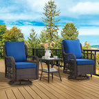 3 Piece Patio Dining Table Set, Wicker Rocking Bistro Set with 2 Swivel Chairs & Tempered Glass Top Table, Rattan Outdoor Furniture