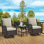 3 Piece Patio Dining Table Set, Wicker Rocking Bistro Set with 2 Swivel Chairs & Tempered Glass Top Table, Rattan Outdoor Furniture