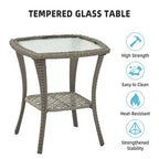3 Piece Patio Dining Table Set, Wicker Rocking Bistro Set with 2 Swivel Chairs & Tempered Glass Top Table, Rattan Outdoor Furniture