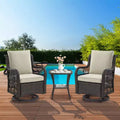 3 Piece Patio Dining Table Set, Wicker Rocking Bistro Set with 2 Swivel Chairs & Tempered Glass Top Table, Rattan Outdoor Furniture