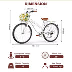 hykolity 26 Commuter Bike Beach Cruiser Bicycle City Bike Cycling 7 Speed for Adult Front Basket Rear Rack Multi Color