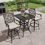 Mondawe Black 3-Piece Cast Aluminum Patio Outdoor Bistro Set with 2 High Bar Swivel Chairs, Square Table (Seat 2)