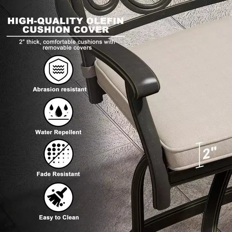 Mondawe Black 3-Piece Cast Aluminum Patio Outdoor Bistro Set with 2 High Bar Swivel Chairs, Square Table (Seat 2)