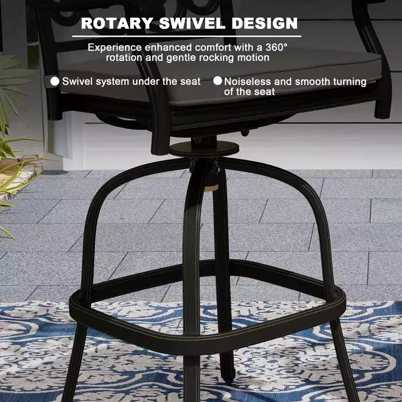 Mondawe Black 3-Piece Cast Aluminum Patio Outdoor Bistro Set with 2 High Bar Swivel Chairs, Square Table (Seat 2)