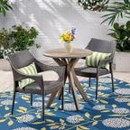 GDFStudio Lurline Outdoor Acacia Wood and Wicker 3 Piece Bistro Set