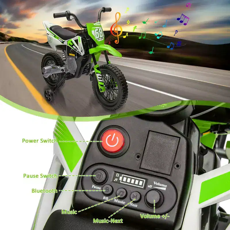 12V Kids Ride On Motorcycle, Electric Motorcycle for Kids with Music, Spring Suspension, Twist Grip Throttle, Ride On Car for Boys Girls 3-10