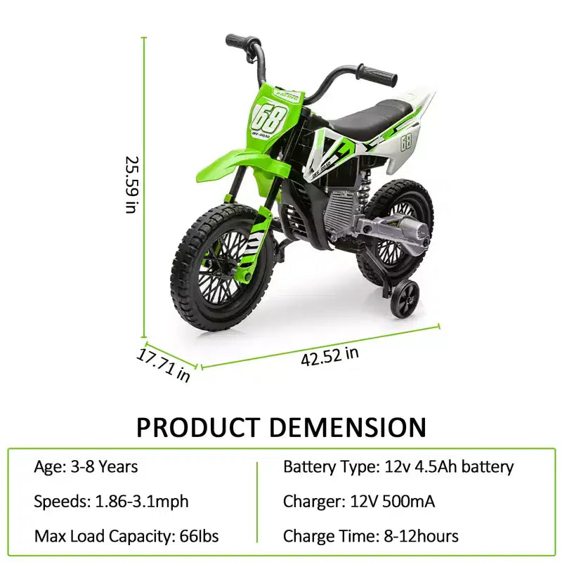 12V Kids Ride On Motorcycle, Electric Motorcycle for Kids with Music, Spring Suspension, Twist Grip Throttle, Ride On Car for Boys Girls 3-10