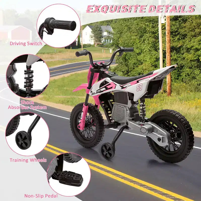 12V Kids Ride On Motorcycle, Electric Motorcycle for Kids with Music, Spring Suspension, Twist Grip Throttle, Ride On Car for Boys Girls 3-10