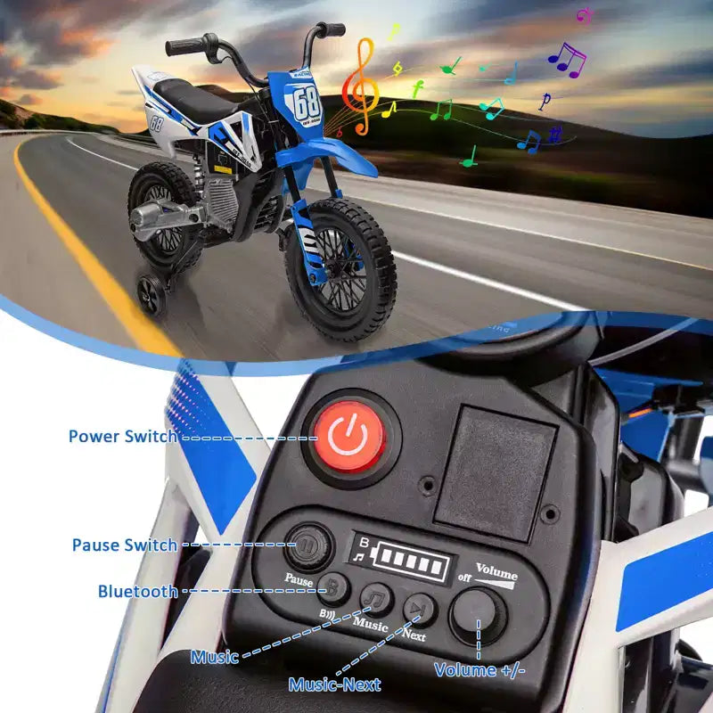 12V Kids Ride On Motorcycle, Electric Motorcycle for Kids with Music, Spring Suspension, Twist Grip Throttle, Ride On Car for Boys Girls 3-10