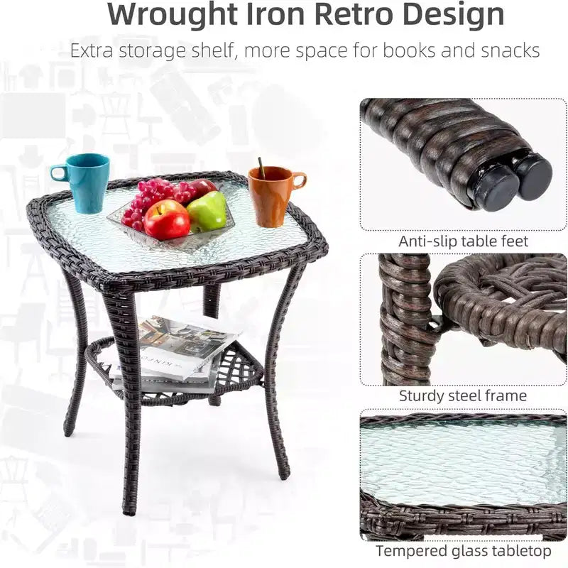 GustoWave 3-Piece Outdoor Wicker Patio Bistro Set for Backyard, Porch, Deck, Balcony, Garden