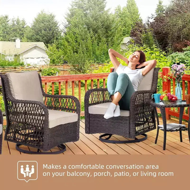 GustoWave 3-Piece Outdoor Wicker Patio Bistro Set for Backyard, Porch, Deck, Balcony, Garden