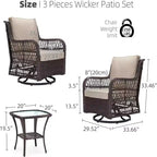 GustoWave 3-Piece Outdoor Wicker Patio Bistro Set for Backyard, Porch, Deck, Balcony, Garden