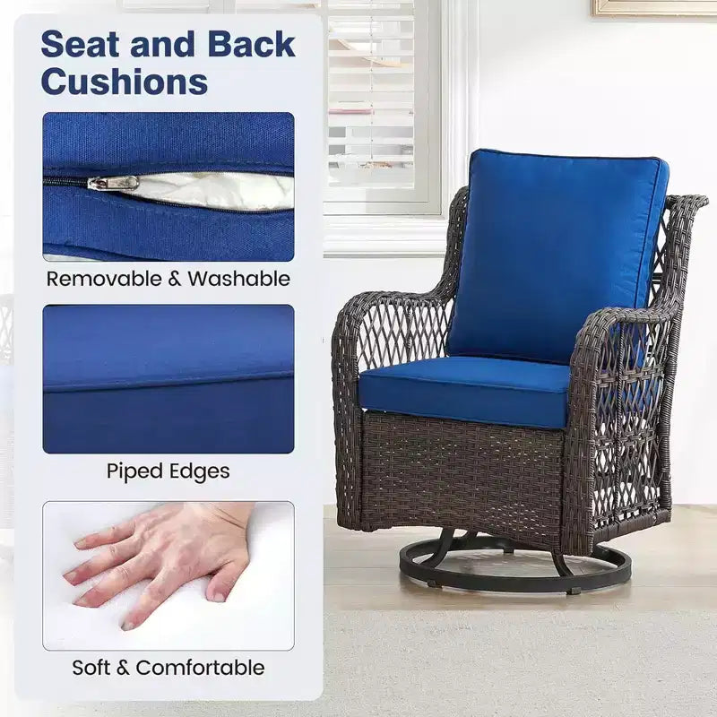 GustoWave 3-Piece Outdoor Wicker Rocking Chair Bistro Set With 2 Swivel Chairs And Tempered Glass Tabletop For Patio Porch Backyard