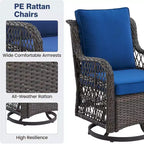 GustoWave 3-Piece Outdoor Wicker Rocking Chair Bistro Set With 2 Swivel Chairs And Tempered Glass Tabletop For Patio Porch Backyard