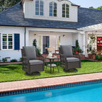 GustoWave 3-Piece Outdoor Wicker Rocking Chair Bistro Set With 2 Swivel Chairs And Tempered Glass Tabletop For Patio Porch Backyard
