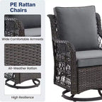 GustoWave 3-Piece Outdoor Wicker Rocking Chair Bistro Set With 2 Swivel Chairs And Tempered Glass Tabletop For Patio Porch Backyard