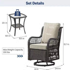 GustoWave 3-Piece Outdoor Wicker Rocking Chair Bistro Set With 2 Swivel Chairs And Tempered Glass Tabletop For Patio Porch Backyard