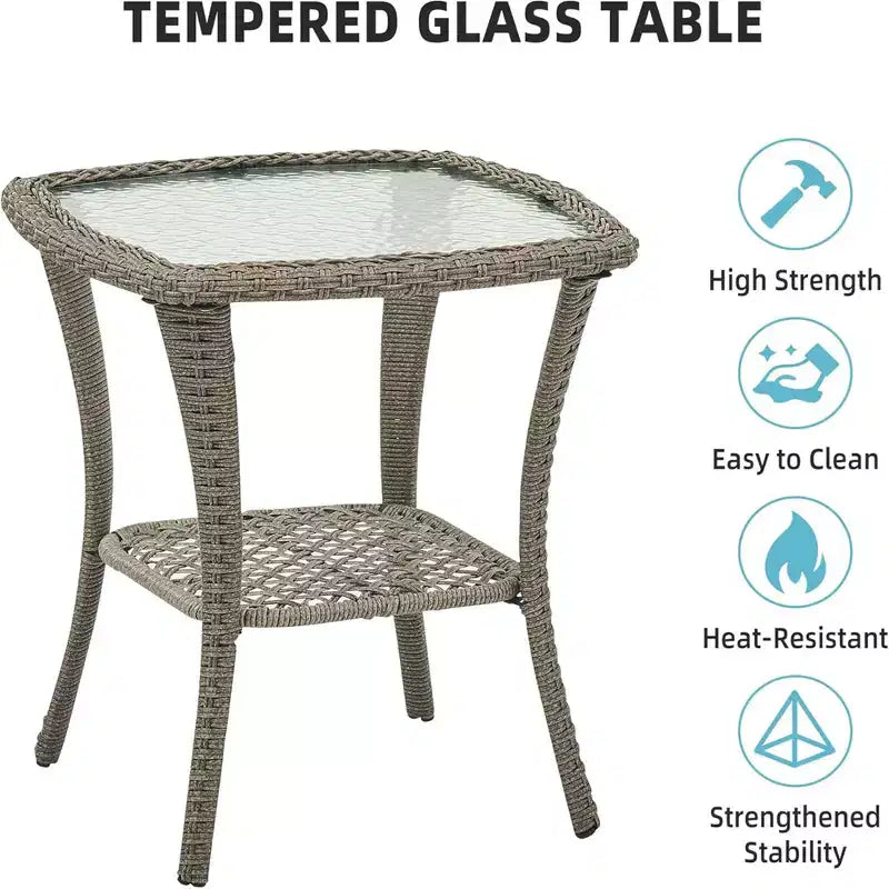GustoWave 3-Piece Outdoor Wicker Rocking Chair Bistro Set With 2 Swivel Chairs And Tempered Glass Tabletop For Patio Porch Backyard