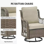 GustoWave 3-Piece Outdoor Wicker Rocking Chair Bistro Set With 2 Swivel Chairs And Tempered Glass Tabletop For Patio Porch Backyard